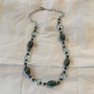 Handcrafted Costume Jewelry Elegant Beaded Necklace with Blue and Silver Accents